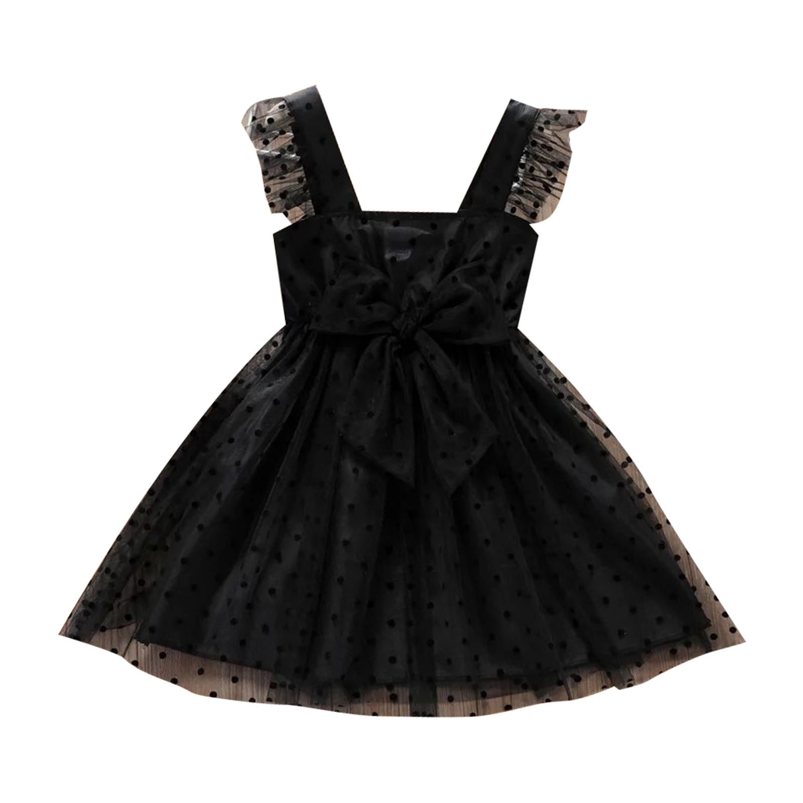 JSCDRPDWL Flower Girl Dress Summer Black Princess Dress Lace Stitching Suspender Princess Dress Polka Dot Girls Dress Children Girls Casual Dress Baby Girls' Clothing